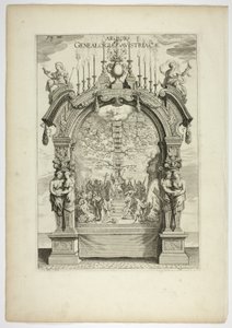 Árvore genealógica da família real austríaca, placa 32 de Casperius Gevartius, entrada triunfal do mais sereno e honorável cardeal-infante Fernando