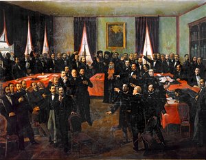 Proclamação da união dos principados da Roménia ... (pintura sobre tela) de Theodor Aman