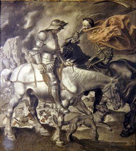 Cavaleiro Aproximado pela Morte (lápis de cor sobre papel)