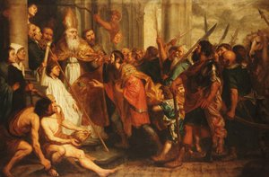 Santo Ambrósio, Bispo de Milão, recusando a entrada do Imperador Teodósio na Catedral de Milão de Theodor Boeyermans