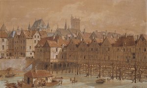 O Grand Chatelet e o Pont aux Meuniers (caneta, tinta e wc no papel) de Theodor Josef Hubert Hoffbauer