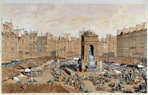 Vista da Marche e da Fonte dos Inocentes em Paris no século XIX. Aguarela de Theodore Joseph Hubert Hoffbauer (1839-1922) Século XIX Paris, Musee Carnavalet de Theodor Josef Hubert Hoffbauer