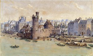 Vista da Torre de Nesles em Paris, no século XVII. Aquarela de Theodore Joseph Hubert Hoffbauer (1839-1922) Século XIX. Paris, Musee Carnavalet de Theodor Josef Hubert Hoffbauer