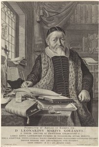 Retrato de Leonard Marius van der Goes num gabinete de estudo de Theodor Matham