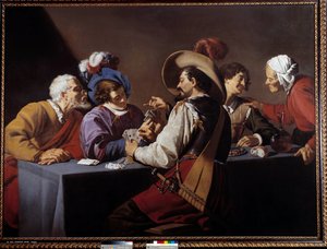 Jogadores de cartas, a Brelan Painting de Theodore Rombouts (1597-1637) 17th Century Sun. 1,52x2,06 m Antuérpia. Museu Koninklik - Os jogadores de cartas, o "brelan". Pintura de Theodore Rombouts (1597-1637)