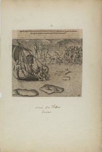 Appellit navis gallicai: qui inerant, redimunt a barbaris gossip pium... (do livro Americae, terceira parte) de Theodor de Bry