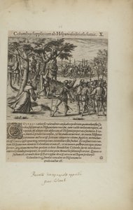 Columbus Supplicium ab Hispanis Seditiosis Sumit. X. (do livro Americae, quarta parte) de Theodor de Bry