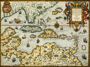 Mapa DeBry das Caraíbas e da Flórida1594 de Theodor de Bry