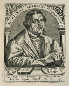 LUTHER, Martin (1483-1546). Reformador religioso alemão. Gravura. ESPANHA. MADRID (COMUNIDADE AUTÓNOMA). Madrid. Biblioteca Nacional de Theodor de Bry
