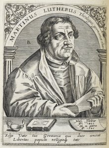 Martin Luther. (1483-1546). Reformador religioso alemão, e fundador da Reforma. Retrato. de Theodor de Bry