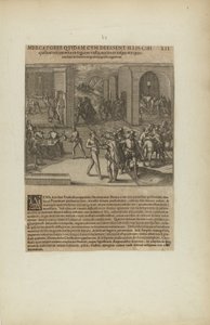 Mercatores Quidam cum Deessent Illis Cibi/Quibus Vescerentur in.... (do livro, Americae, parte cinco) de Theodor de Bry