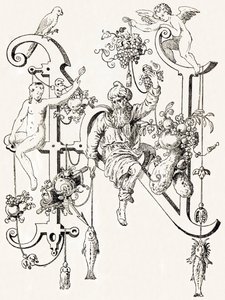 N - El sabio Natham - Alfabeto de T. de Bry (novo alfabeto artístico) de Theodor de Bry