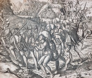 Nativos a serem embarcados em navios a serem levados para a escravatura em Sevilha, gravados por Theodor de Bry (1528-1598), Antilhas