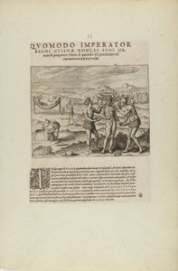 Quomodo Imperator/Regni Guianae, Nobiles Suos Or-/Nare.... (do livro Americae, partes sete e oito) de Theodor de Bry