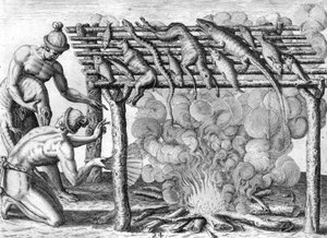 Índios timucuanos secando alimentos de Theodor de Bry