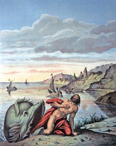 Jonas sai da barriga da baleia, meados do século XIX (ilustração) de Theodore (after) Amst