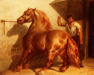 Cavalo de carroça no ferreiro