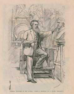 Escultor Thomas Woolner no trabalho em seu estúdio de Theodore Blake Wirgman