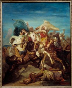 Batalha de Cavaleiros Árabes Pintura por Theodore Chasseriau (1819-1856) 1856 Sol. 0,65x0,54 m de Théodore Chassériau