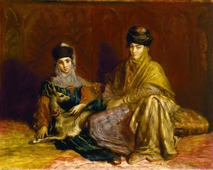 Mulher e menina de Constantina com uma gazela de Théodore Chassériau