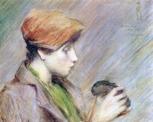 Suzanne Hoschedé com um coelho de 1891 de Theodore Earl Butler