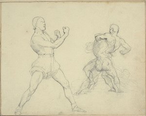 Pugilista virado para a direita e dois homens a lutar de Theodore Gericault