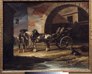 Carrinho carregado com barris de vinho ou a Pintura Haquet de Theodore Gericault (1791-1824) 1819 Dim. 0,6x0,73 m Providence. Museu de Arte de Theodore Gericault