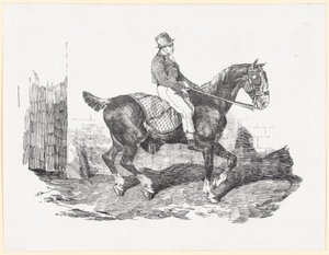 Cavalo de carruagem montado por um tratador, também conhecido como «Cavalo Inglês com uma manta xadrez» (Carriage Horse Ridden by a Groom, also called English Horse with a Checkered Blanket) de Theodore Gericault