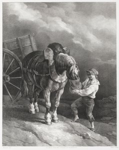 Rapaz a dar aveia a um cavalo atrelado (A Boy Giving Oats to a Hitched Horse) de Theodore Gericault