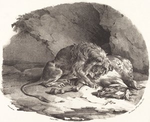 Cavalo Devorado por um Leão (Cheval devore par un lion) de Theodore Gericault