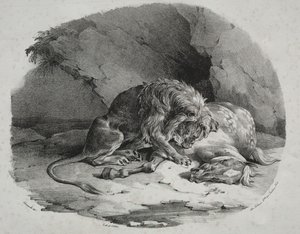 Cavalo devorado por um leão de Theodore Gericault