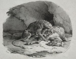 Cavalo devorado por um leão, 1823. de Theodore Gericault