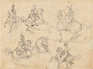 Cavalos e cavaleiros (frente); Cavalos (verso) de Theodore Gericault