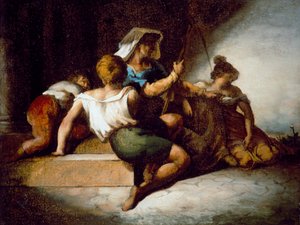 Família italiana (óleo sobre papel com suporte de lona) de Theodore Gericault