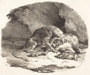 Leão a devorar um cavalo de Theodore Gericault