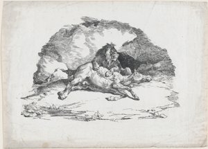 Leão a devorar um cavalo de Theodore Gericault
