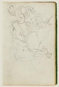 Leão a atacar uma cobra sobre um estudo de figura nua de Theodore Gericault