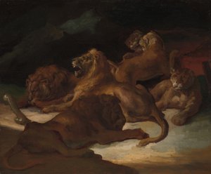 Leões em uma paisagem montanhosa, ca. 1818-20. de Theodore Gericault