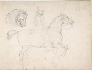 Homem a Cavalo e Estudo da Cabeça de um Cavalo de Theodore Gericault