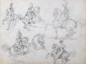 Cavaleiros em cavalos empinados de Theodore Gericault