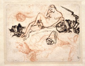 Folha de estudos com a «Noite» de Miguel Ângelo, um granadeiro e outros esboços de Theodore Gericault