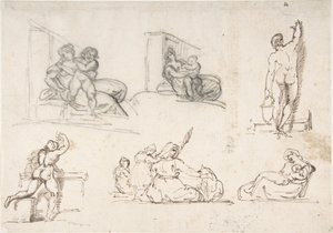 Seis estudos de figuras, incluindo quatro para «A Família Italiana Pobre» de Theodore Gericault