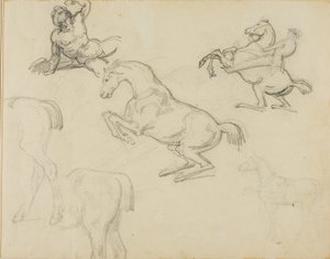 Esboços: Nu reclinado, um cavaleiro e vários cavalos de Theodore Gericault