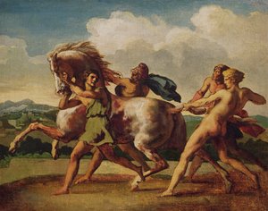 Escravos parando um cavalo, estude para "A Corrida dos Cavalos Bárbaros", 1817 de Theodore Gericault