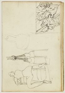 Franjas, figura sentada vista de costas para a cadeira, esboço em miniatura de «Chasseur em Ação» de Theodore Gericault