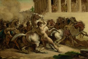 A raça dos cavalos sem cavaleiro, 1817 (óleo e caneta e tinta sobre papel colocados sobre tela)