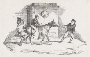 Três crianças a brincar com um burro (Three Children Playing with a Donkey) de Theodore Gericault