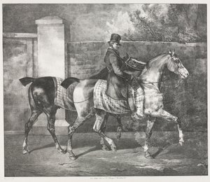 Dois cavalos exercitados por um jóquei de Theodore Gericault