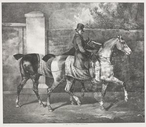 Dois cavalos a serem treinados por um jóquei de Theodore Gericault