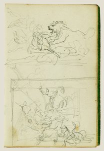 Dois estudos de composição sobre uma caçada ao leão de Theodore Gericault